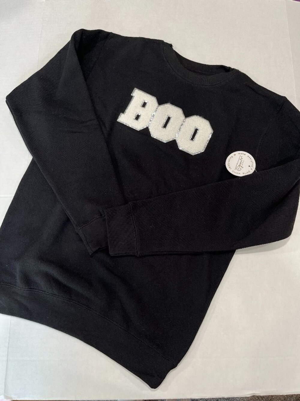 Women - S, M & XL - NWT Sweet Wink Black & White BOO Patch Sweatshirt